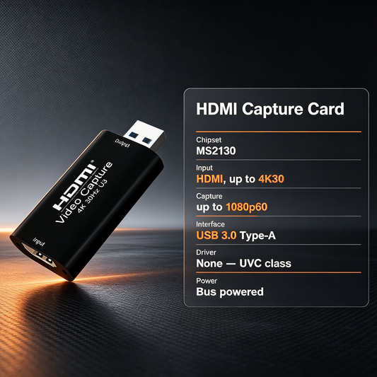 USB 3.0 HDMI Capture Card — MS2130, 1080p60, UVC